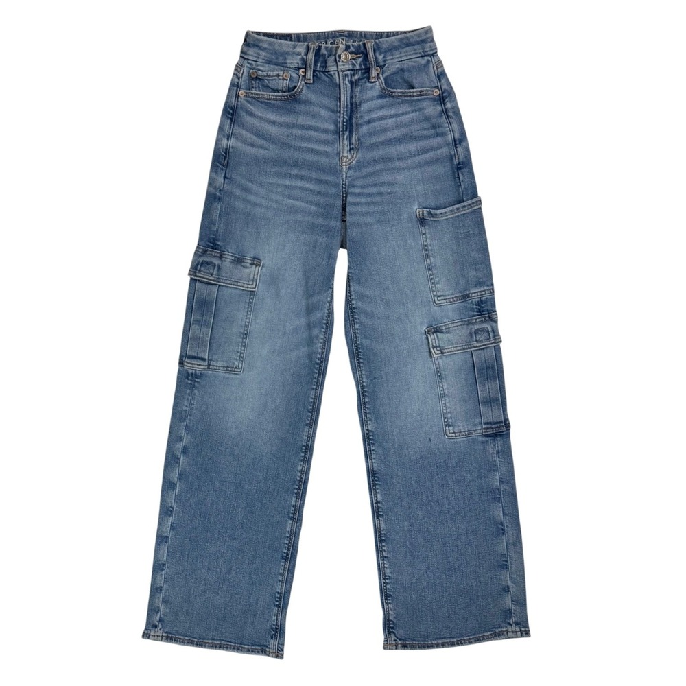 American Eagle Curvy Super High Waisted Baggy Wide Leg Cargo Jeans Size 00 Reg